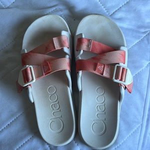 Women’s Chaco Slides in Size 8, Persimmon Color.